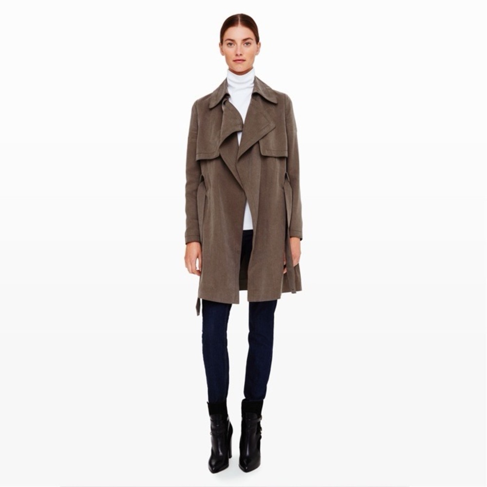 Club Monaco Soft Olive Trench Coat Suede Raincoat Overcoat